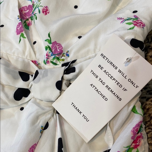 For Love And Lemons White Faux Wrap Floral Mini Dress with Plunge Neckline - Picture 13 of 15